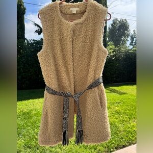 Cozy Tan Sherpa Vest with Black Belt